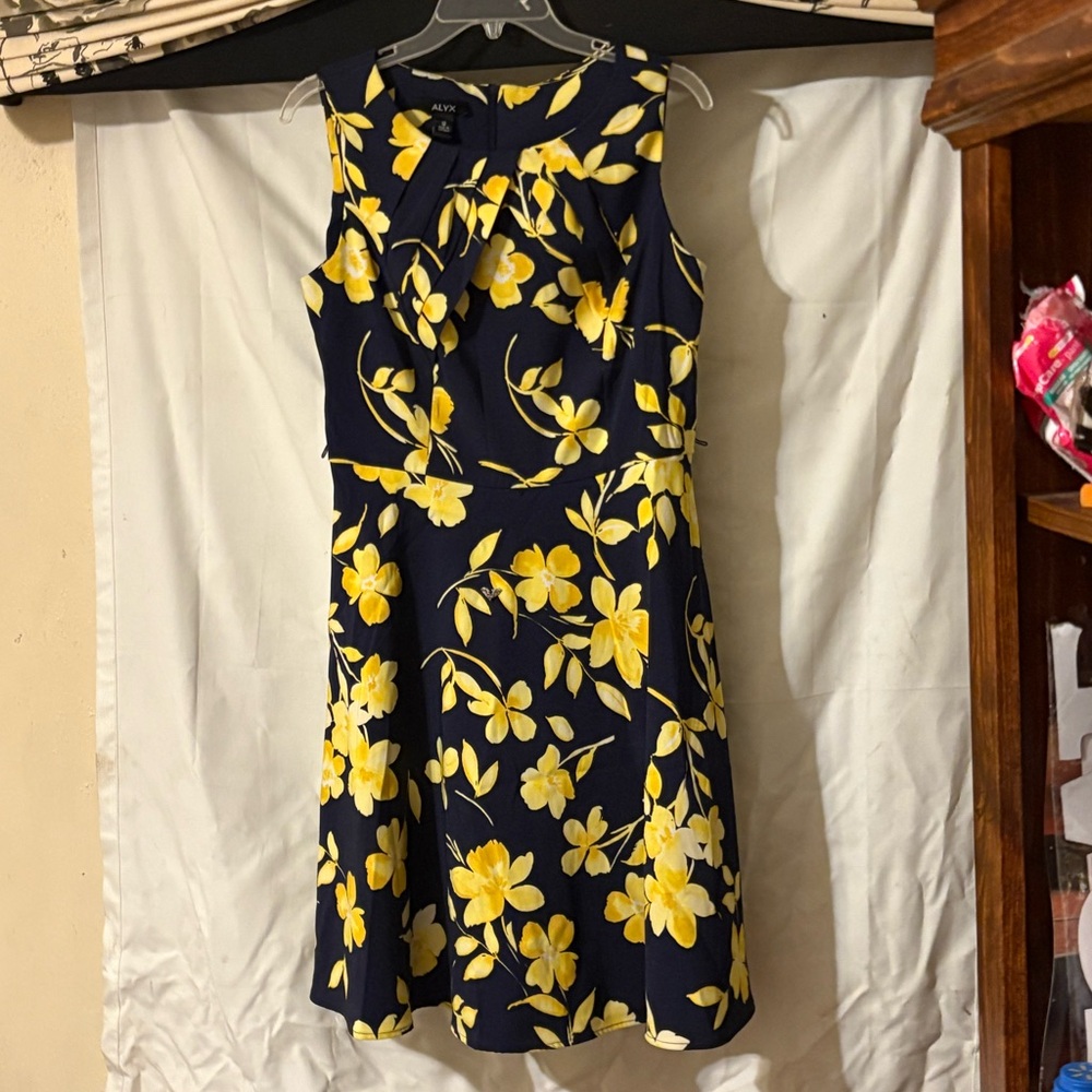 Alyx Dark Blue Dress with Yellow Floral Design size 12